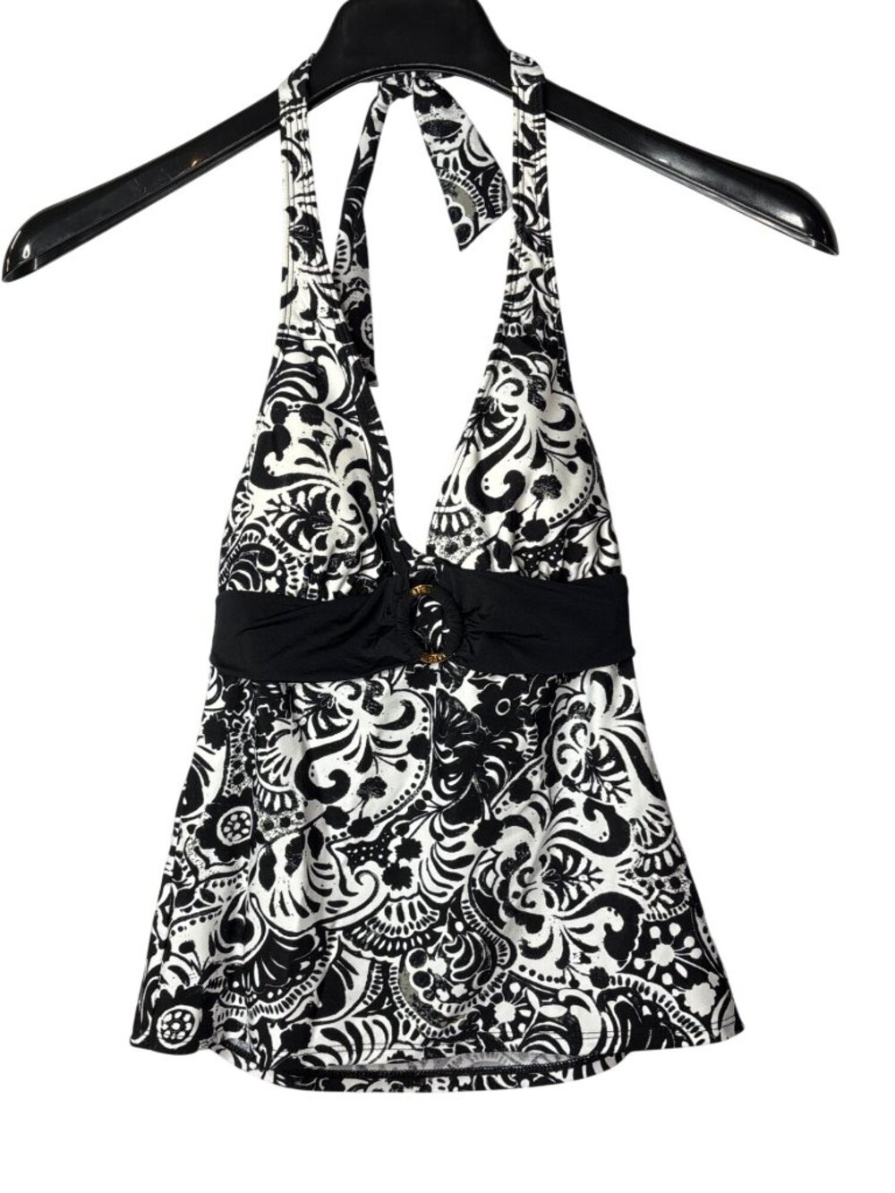 Chaps Tankini Swim Top Size 8 Abstract Floral Black White